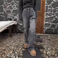 Vintage Straight-leg Bow Washed Jeans