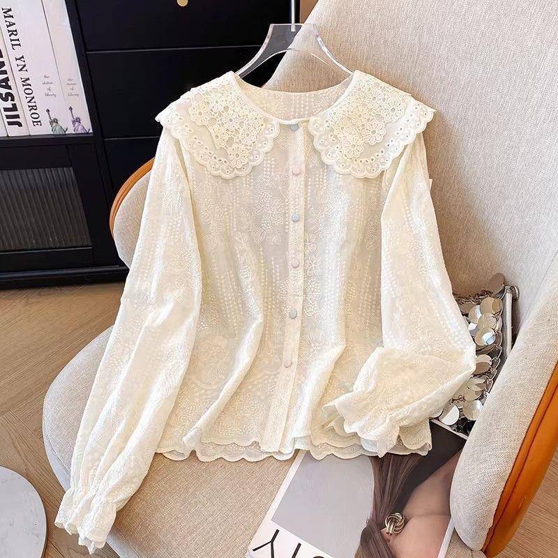 Lace Doll Collar Flared Sleeve Blouse - fairypeony