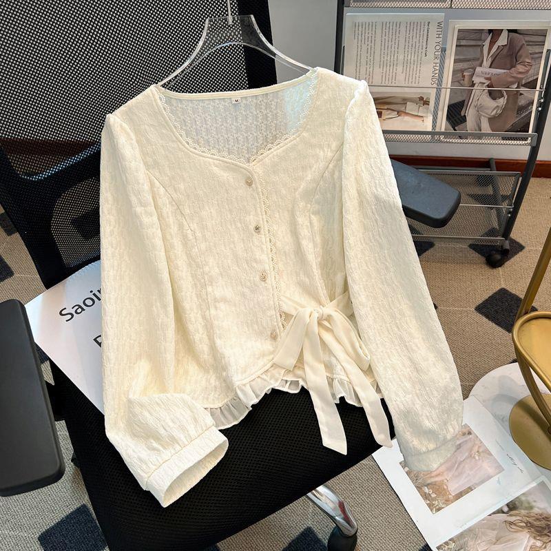 French Style Lace Trim Blouse - fairypeony