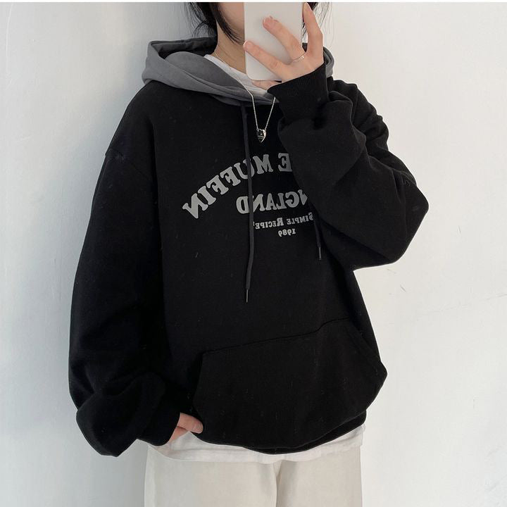Letter Print Oversized Solid Color Hoodie
