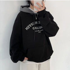 Letter Print Oversized Solid Color Hoodie