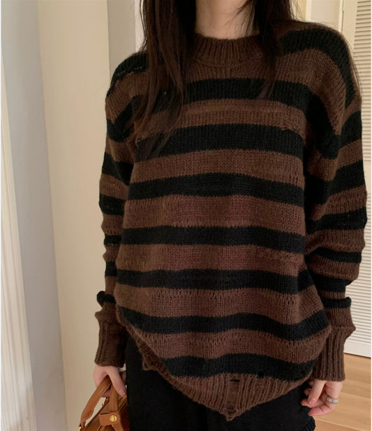 Vintage Round Neck 90s Striped Sweater - fairypeony