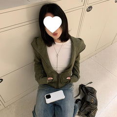 Retro Green Hooded Zip-Up Sweatshirt