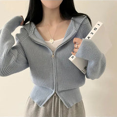 Vintage Knitted Hooded Zip Up Cardigan