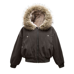 Retro Metal Buckle Hooded Cotton Jacket