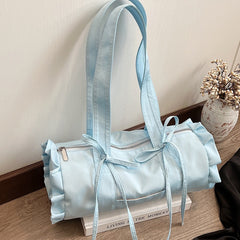Aesthetic Ruffled Bow Knot Large Capacity Shoulder Bag