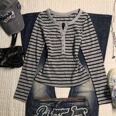 Striped Long Sleeve Knitted T-Shirt