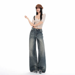 Wide-Leg Jeans – Vintage Wash Cat Whisker Stretch Denim XS–XL
