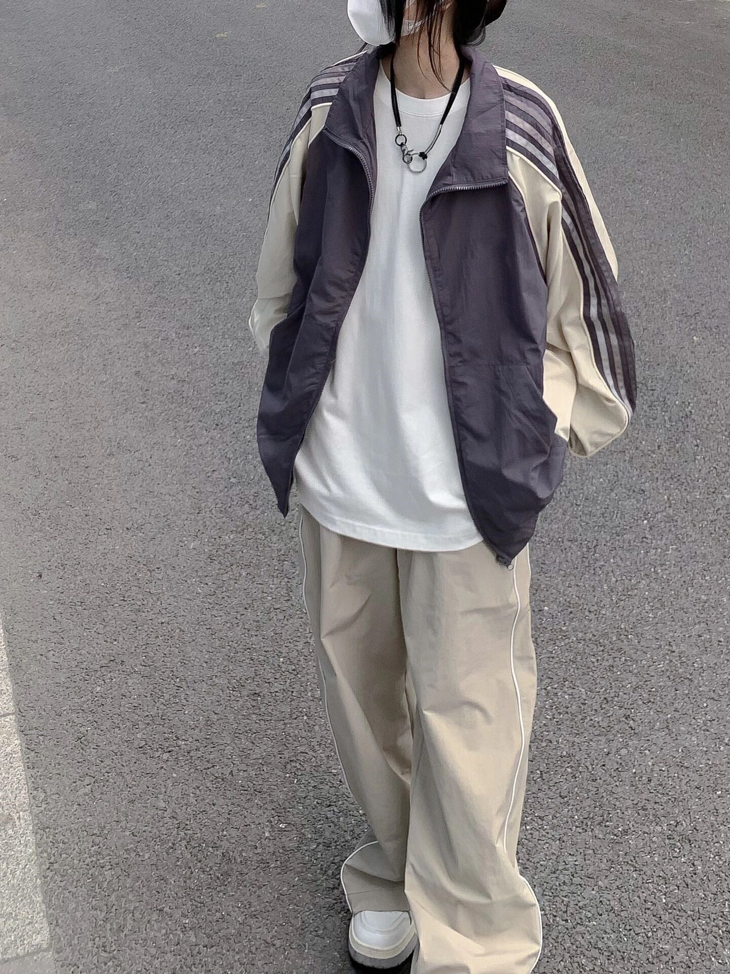 Contrast Stripe Zip Up Jacket - fairypeony