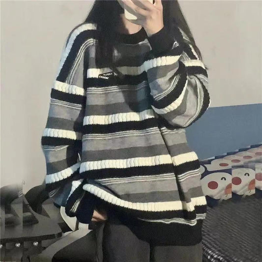 Vintage Striped Oversized Sweater - fairypeony