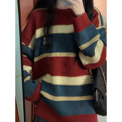 Letter Embroidery Vintage Striped Sweater