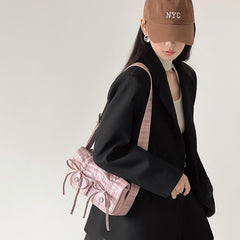 The Dusty Pink Aesthetic Ribbon Shoulder Bag