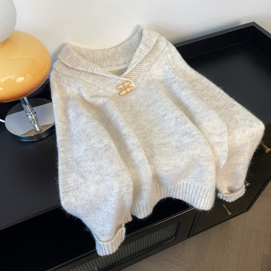 Vintage Horn Buttons Loose Sweater - fairypeony