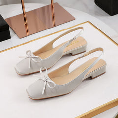 French Style Satin Bow Low Heel Shoes