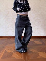 Striped Denim Wide Leg Pants