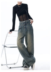 Vintage Dark Wash High Waist Boyfriend Jeans