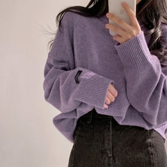Round Neck Solid Color Pullover Sweater