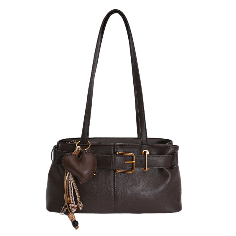 Vintage Belted Pu Leather Shoulder Bag - fairypeony
