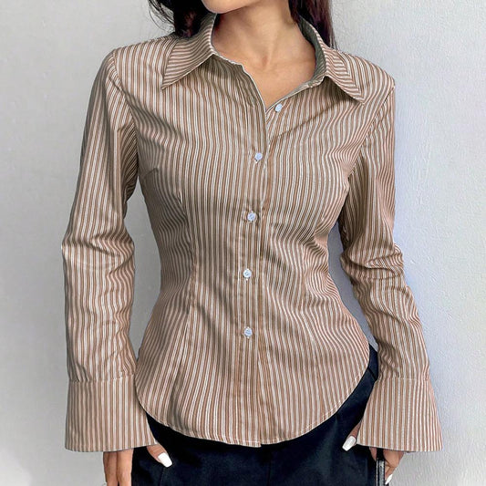 Vintage Striped Flare long sleeve Blouse