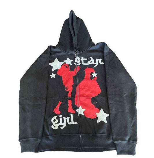 Star Girl Graphic Zip Up Hoodie - fairypeony