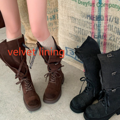 Belted Platform Riding Boots – Chunky Heel Side-Zip Fashion Boots
