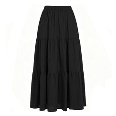 Womens Cotton Linen Elastic Waist Long Skirt