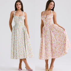 Floral Halter Neck Midi Dress