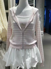 Womens Striped Hooded Knit Cardigan