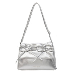 Aesthetic Bow Solid Color Leather Shoulder Bag