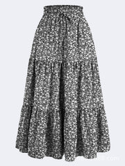 Floral Print Elastic Waist Maxi Skirt - fairypeony