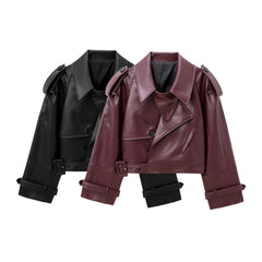 Pu Lapel Adjustable Cuffs Retro Motorcycle Jacket