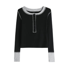 Sewing Details Patchwork Long Sleeve Tee