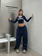 Fold Over Waist Baggy Sweatpants - fairypeony