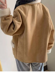 Suede Lambswool Lapel Neck Jacket - fairypeony