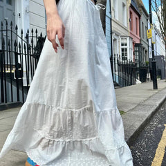 Vintage Lace Trim Ruffled Maxi Skirt