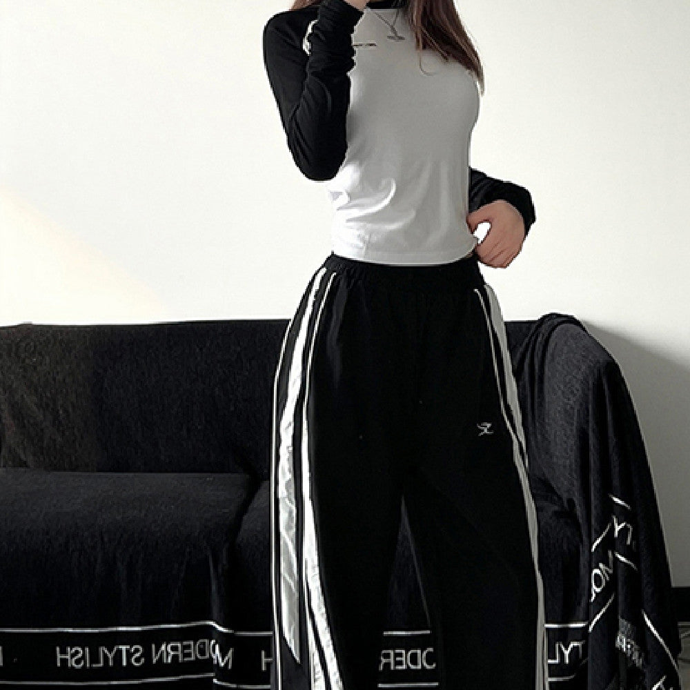 Contrast Piping Black Sweatpants - fairypeony