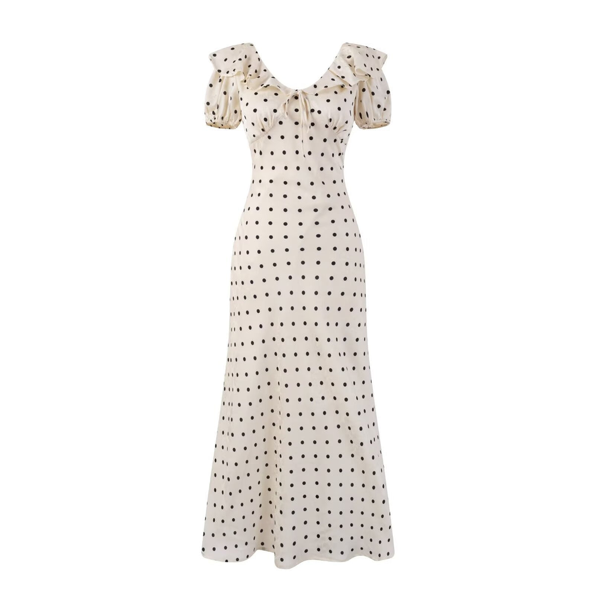 Polka Dot Puff Short Sleeve Maxi Dress