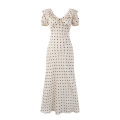 Polka Dot Puff Short Sleeve Maxi Dress