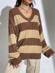 Casual Stripe Print Oversized Long Sleeve Sweater