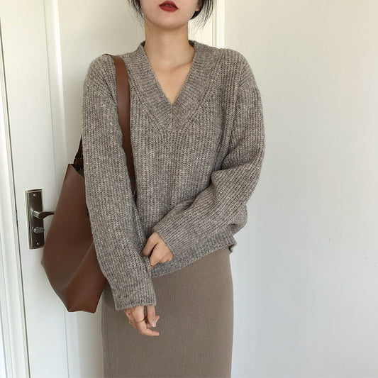 Dark Academia V-Neck Loose Sweater - fairypeony