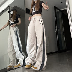 Side Zip Up Contrasting Straight Leg Sweatpants - fairypeony