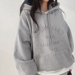 Solid Color Letter Embroidery Oversized Hoodie