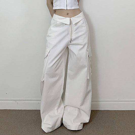 Fold Over Ruched Black Cargo Pants - fairypeony