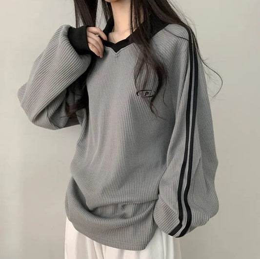 Polo Collar Embroidered Waffle Sweatshirts