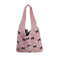 Bow Print Coquette Knitted Tote Bag