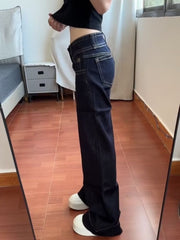 Women's Vintage Double Buckle Low Waist Flared Denim Jeans