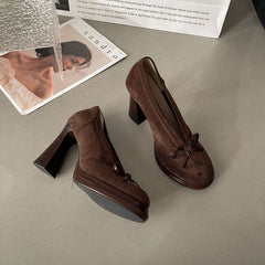 Retro Buckle Heeled Mary Jane Shoes - fairypeony