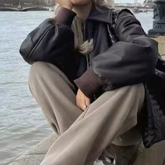 Vintage PU Leather Motorcycle Bomber Jacket