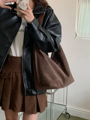 Large Capacity Suede Tote Bag – Lightweight Minimalist Shoulder Bag in Brown & Black