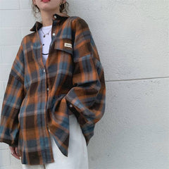 Vintage Plaid Long Sleeve Blouse